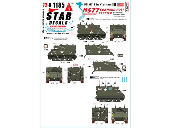 US M113 in Vietnam # 3. M577A1 Command Post Carrier. 1/17th Cavalry, 1/5th Mech Infantry, 1/50th Mech Infantry.
