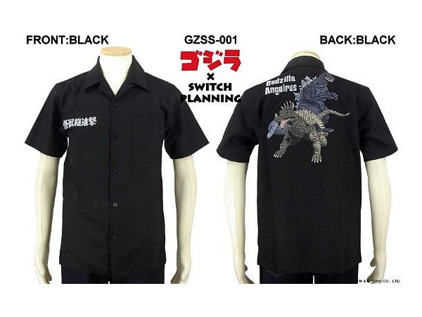 TEN STRIKE Godzilla Switch Collaboration Anguirus & Godzilla Embroidered Short-sleeved Shirt Black M