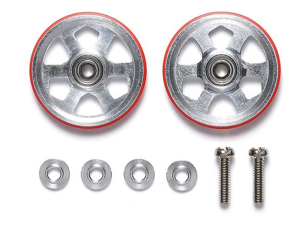 Aluminum Ball-Race Rollers (19mm, 6-Spokes) with Plastic Rings (Red)