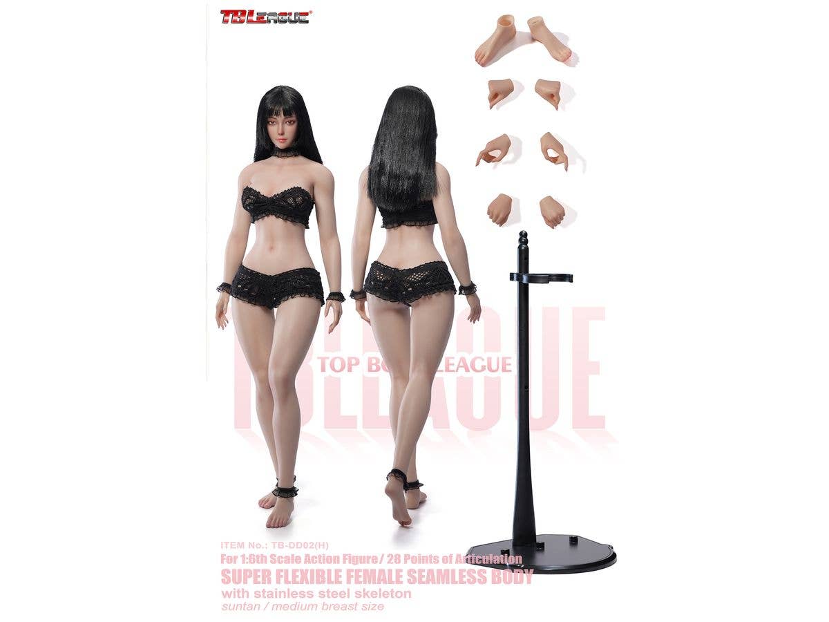 TB League Super Flexible Female Seamless Body with Slim Waist and Curvy Body, Head Included, Detachable Ankles, Suntan