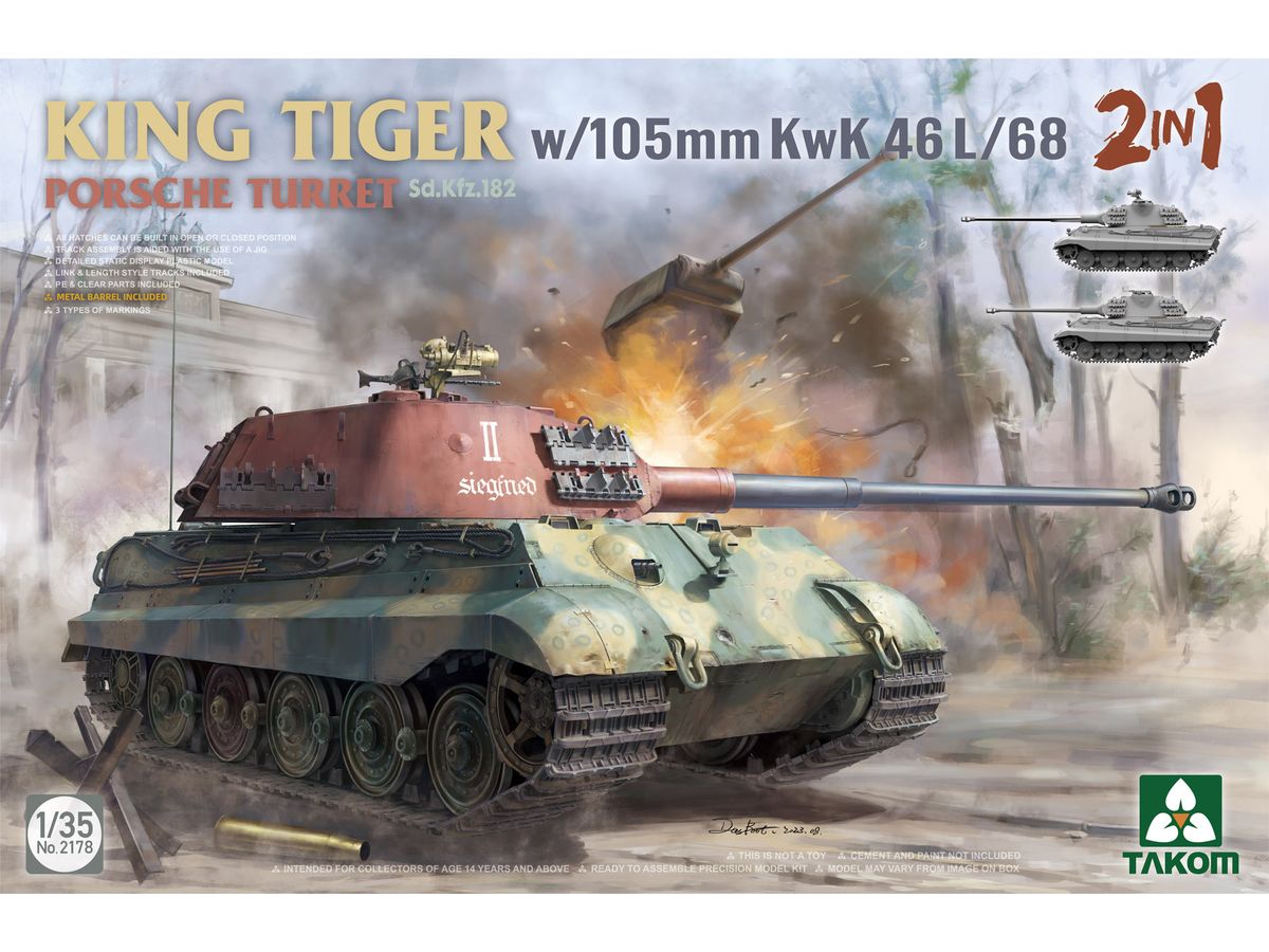 King Tiger Sd.Kfz. 182 Porsche Turret w/105mm KwK 46 L/68 2 in 1