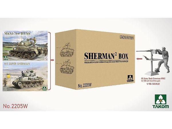 Sherman Box (TKO2205 + TKO2206 + TKO1025 1/16 WW.II US Army Tank Crew w/.50 Machine Gun) Limited Edition