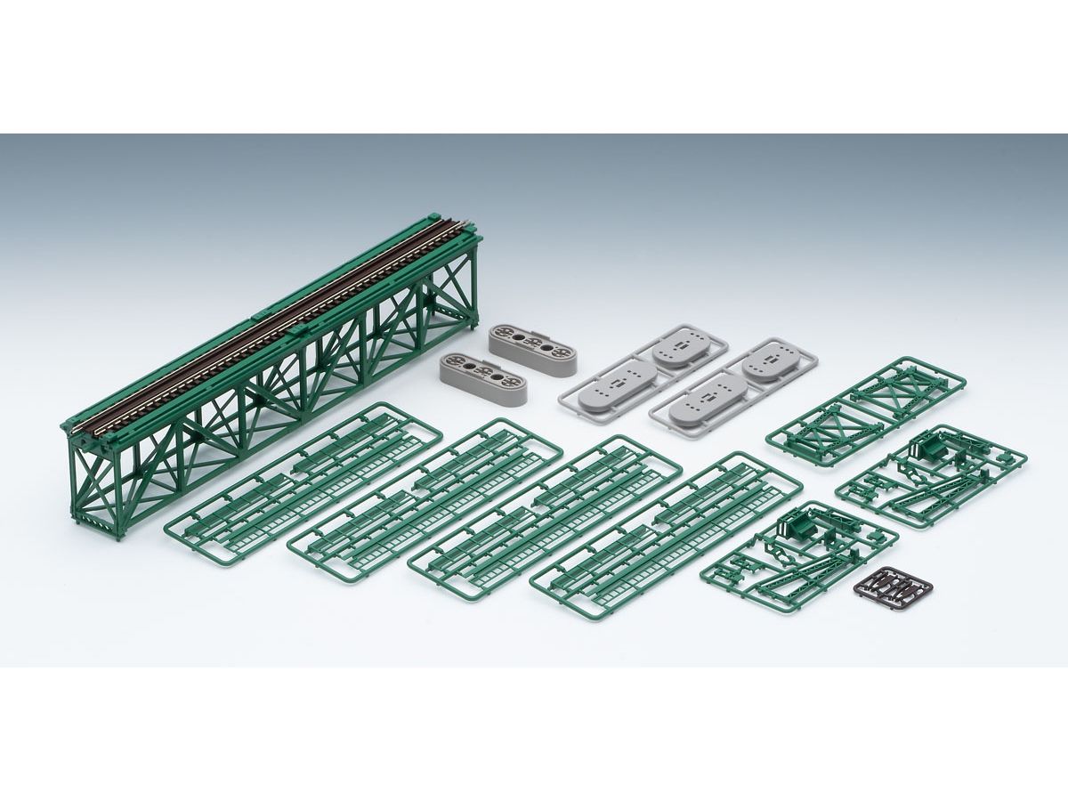 Upper Deck Single Track Truss Bridge S28 (F) (Dark Green) (2 PC Piers Included)