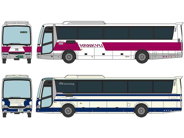 The Bus Collection Hankyu Bus/Shikoku Kotsu Osaka - Awa-Ikeda Line Reproduction Painted Car Set of 2