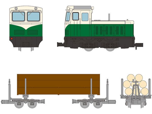The Trains Collection Narrow Gauge 80 Nekoyama Forest Railway S4 Type Diesel Locomotive (Two-tone Color) + Lumber Truck 2-Car Set C