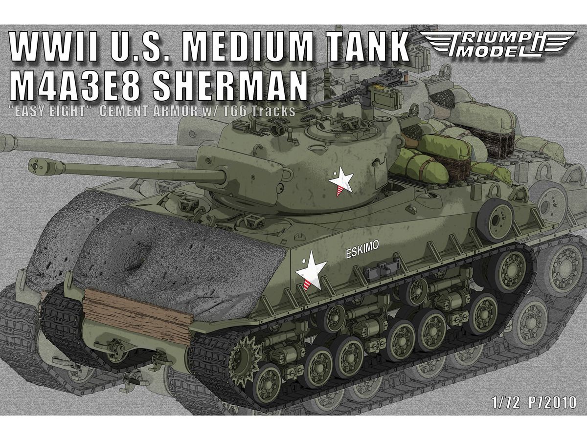 WWII U.S. Medium Tank M4A3E8 Sherman Easy Eight Cement Armor.w/ T66 Tracks
