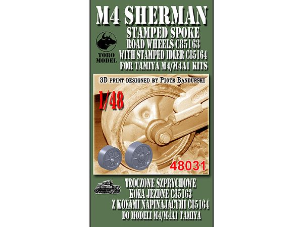 M4 Sherman - Stamped Spoke Road Wheels C85163 with Stamped Idler C85164 - for Tamiya kit  NEW 3D  (set contains 12 road wheels and 2 idlers - enough for one model)