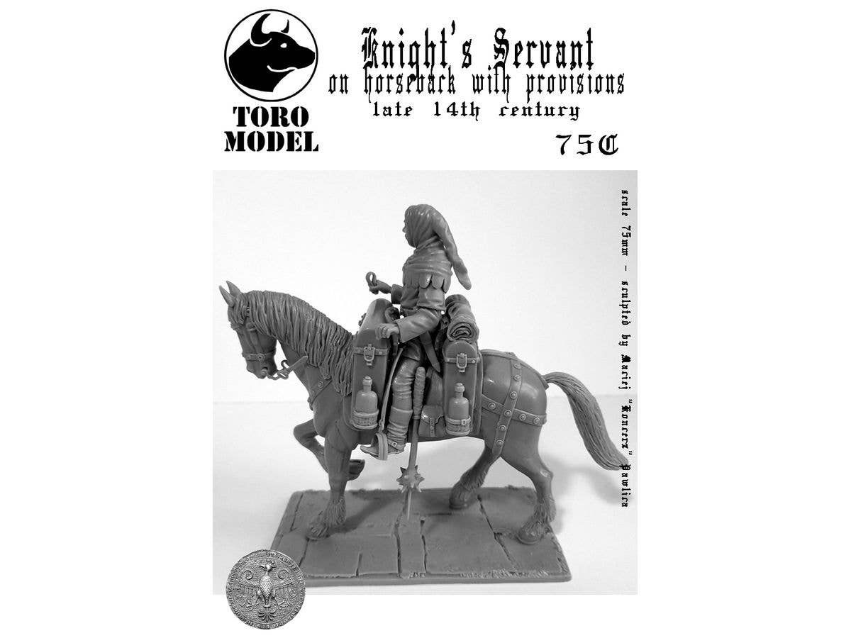 Knight's Servant on horseback with provisions late 14th century