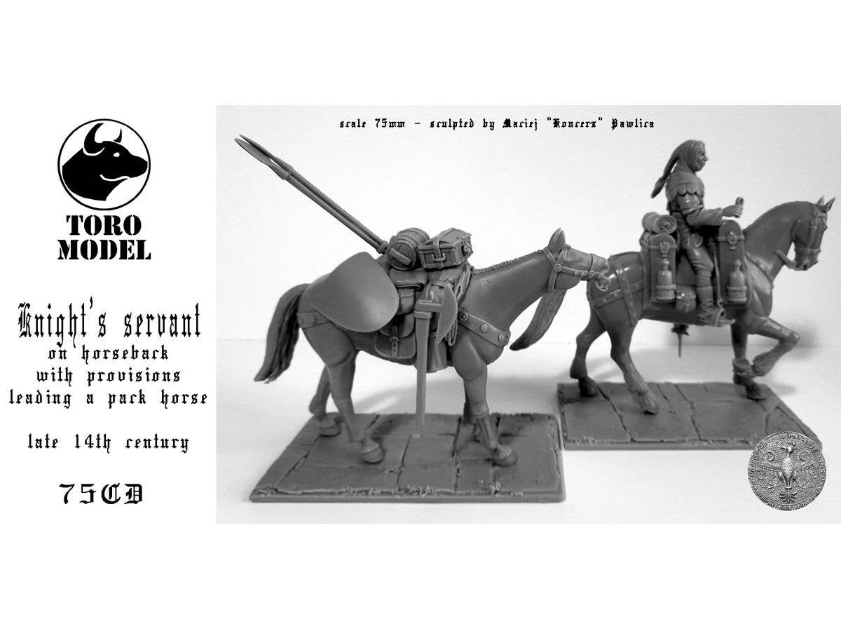  Knight's Servant on horseback with provisions lea