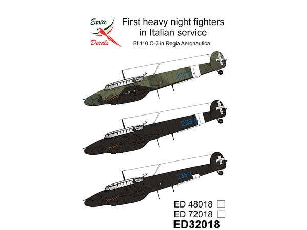  First heavy night fighters in Italian service - BF 110 C-3 in Regia Aeronautica (version of ED48018/ ED72018 decals)
