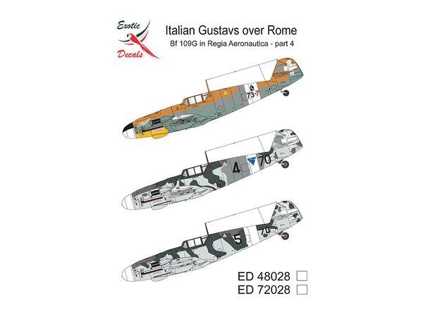 Italian Gustavs over Rome - Bf 109G in Regia Aeronautica part 4 (3 different markings of 3 different planes - decals enough for one model only)