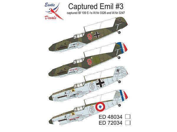 Captured Emil #3 - captured Bf 109 E-1s W.Nr 3329 & W.Nr 3247 (4 different markings for 2 different planes - decals enough for one model only)