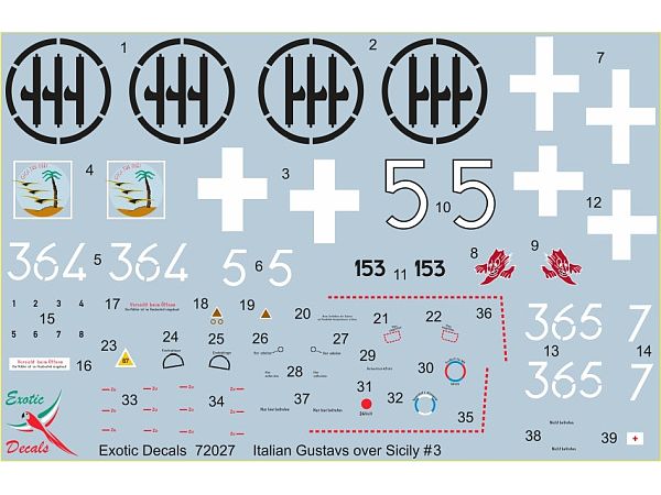  Italian Gustavs over Sicily #3 - Bf 109G in Regia Aeronautica part 3 (3 different markings of 3 different planes - decals enough for one model only)