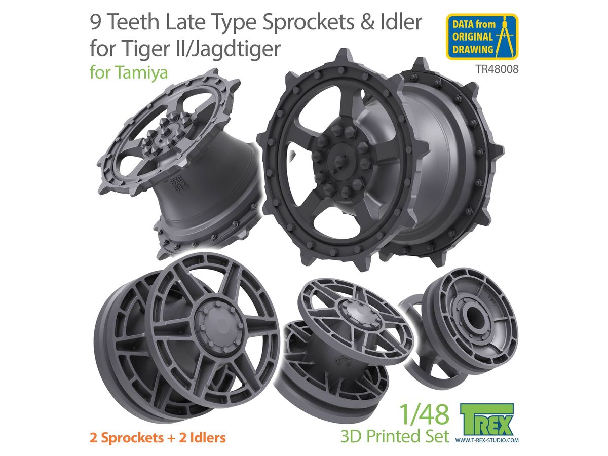 WW.II German King Tiger / Jagd Tiger 9-tooth Starter Wheel / Induction Wheel Late Model Set (for Tamiya)