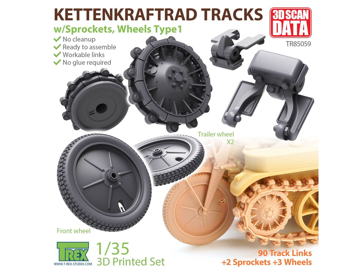 WW.II German Kettenkrad Track with Sprocket Wheel / Tire type 1 (for Tamiya)