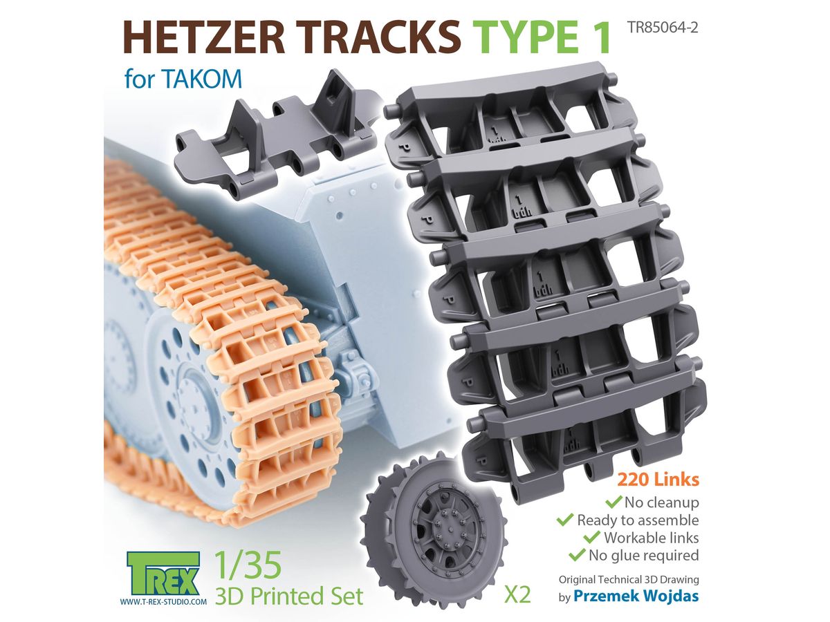 WWII Tracks for the German Hetzer Tank Destroyer Type1 w/Start Wheels (for Takom)