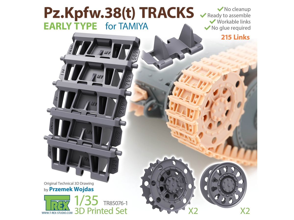 WWII German 38 (t) Light Tank Early Type Tracks with Starter Wheels/Guide Wheels (for Tamiya)