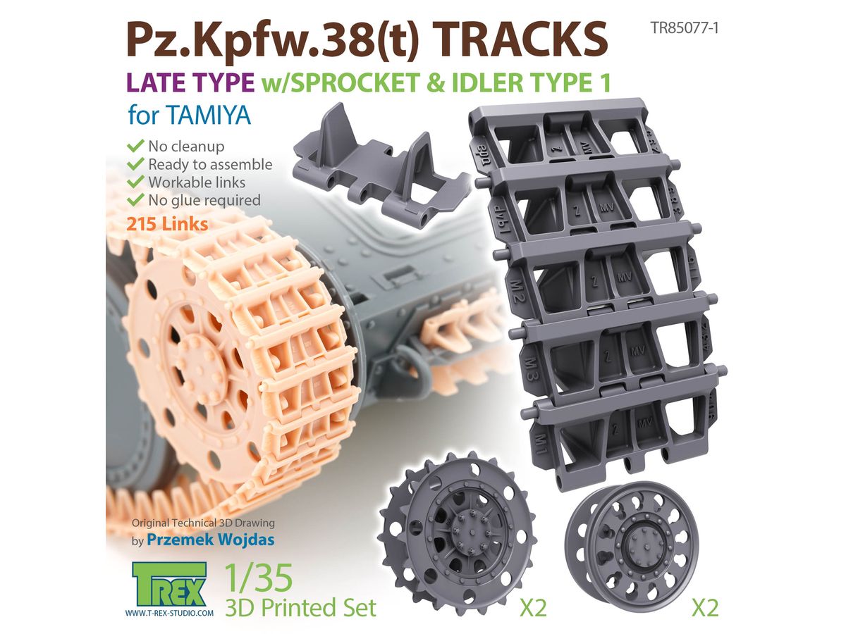 WWII German 38 (t) Light Tank Late Type Crawler Track with Starter Wheel / Guide Wheel Type 1 (for Tamiya)