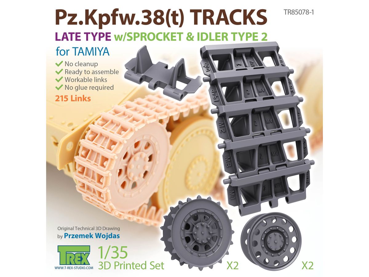 WWII German 38 (t) Light Tank Late Type Crawler with Start Wheel / Guide Wheel Type 2 (for Tamiya)