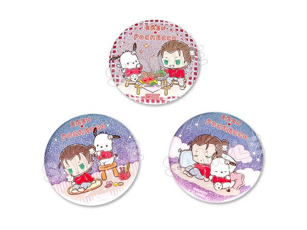 Attack On Titan x Sanrio Characters 4: Glitter Can Badge Set Eren x Pochacco