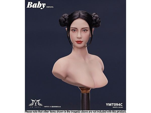 Asian Female Head C (Black Double Hairbun)